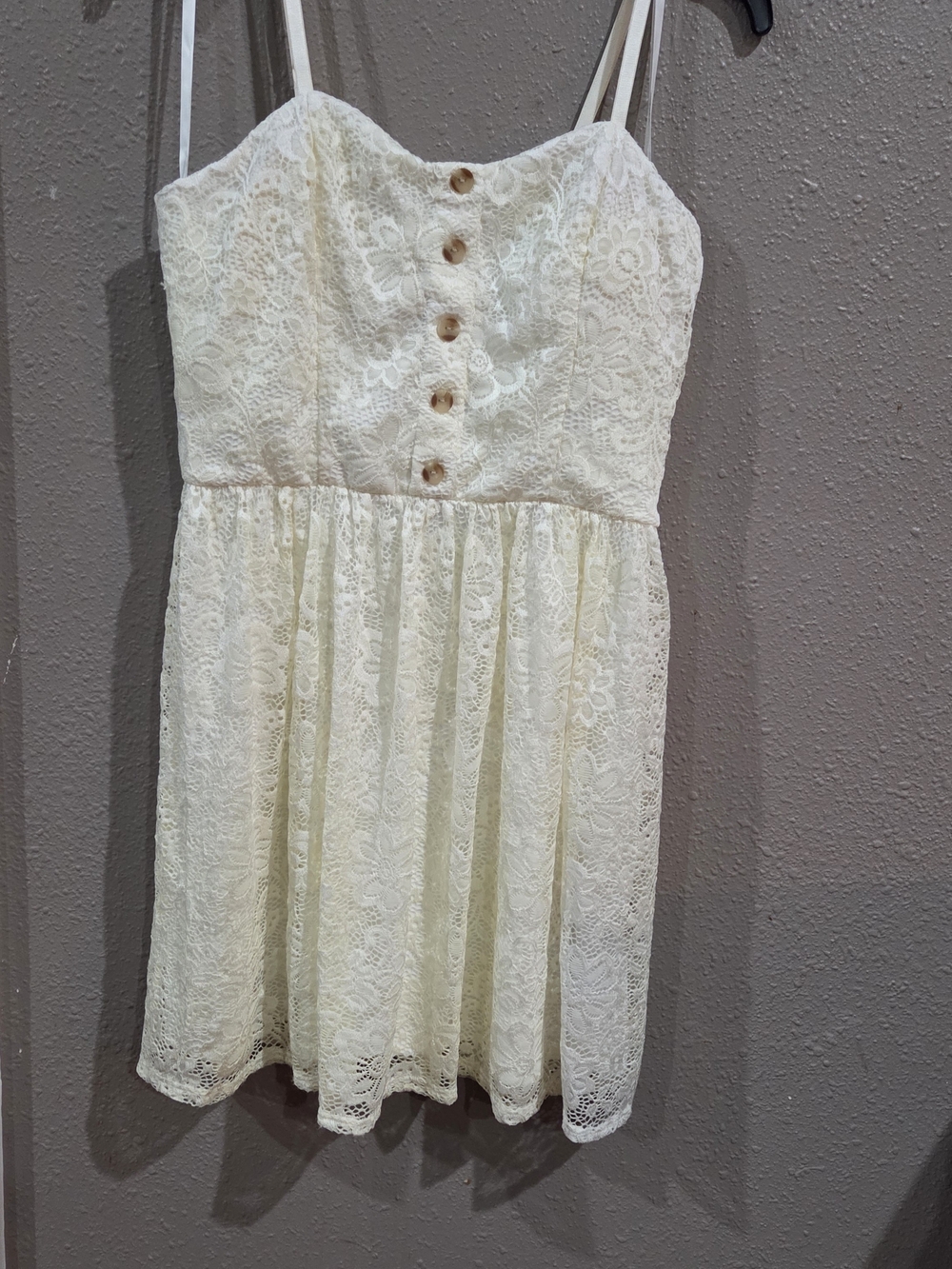 BCX Cream Lace Button-Front Sundress